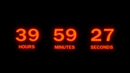 48 Hours countdown timer number animation. Countdown timer from hours, minute and seconds.