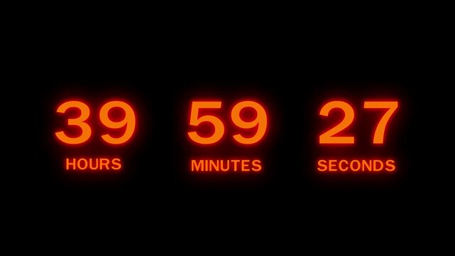 48 Hours countdown timer number animation. Countdown timer from hours, minute and seconds.