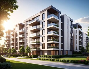 New modern block of flat, condo architecture. Residential apartment flat, luxury house complex. City real estate property