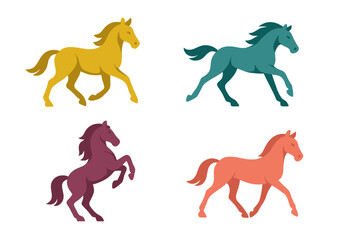 Stylized horses in various dynamic poses and vibrant colors