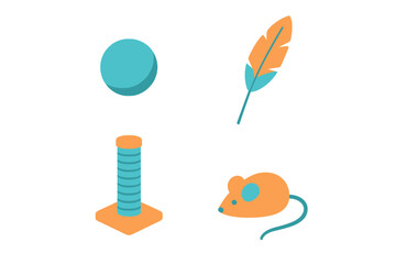 Isometric collection of colorful pet toys and accessories symbols