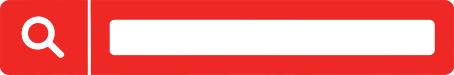Red Search Bar with White Magnifying Glass Icon ? Minimalist Web UI Element for Online Navigation, Query Input, and Digital Interface Design Vector