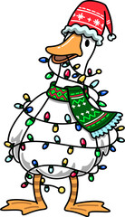 Groovy Goose with Christmas Lights and Hat Cartoon