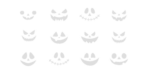 Black and white icons set of fun cartoon woman face vector illustration for design and logo art. Funny Halloween pumpkin silhouette collection. funny faces. Autumn holidays. Traditional elements 