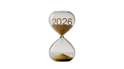 A visual representation of time, with a 2026 hourglass.