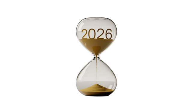 A visual representation of time, with a 2026 hourglass.