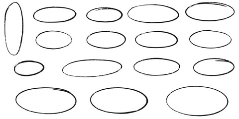 Vector illustration set of glossy web buttons and speech bubble elements for design with empty circle frames. Highlight hand drawing different circles isolated on background. Set vector illustration.