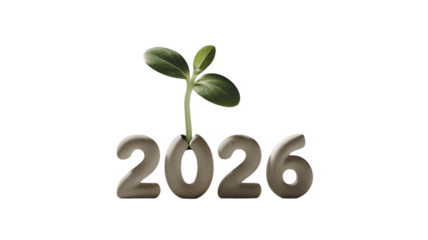A sprout growing out of the year 2026.
