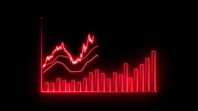 neon financial growth chart icon business progress data visualization stock market exponential increase. Exponential neon graph chart financial success. Neon business graph chart icon animation.