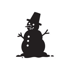  A black and white photo of a snowman with a hat on it Silhouette On White Background.