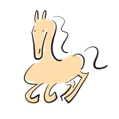 筆絵の走るスタイリッシュな和風の馬　2026 正月素材