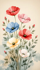 Vintage Botanical Charm &ndash; Hand-Drawn Floral Wallpaper