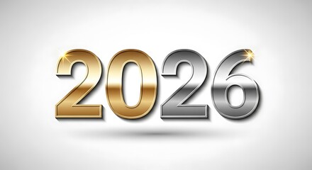 Celebrate upcoming year 2026 with elegant gold and silver metallic numbers