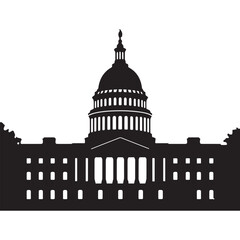 Washington capitol building skyline silhouette on white background. 