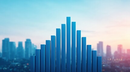 Fototapeta premium Modern skyline with geometric glass structures at sunset.