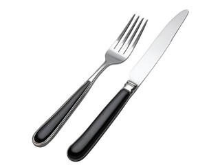 Silver fork and black handled knife silverware cutlery, Isolated, Png Transparent Background