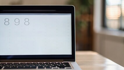 A laptop screen displaying a numerical interface with a focus on the number 898, set against a blurred background.