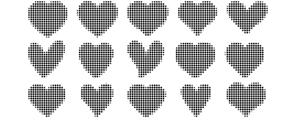 Halftone heart shapes design elements set (monochrome)