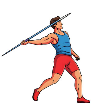 Athlete throwing a javelin in a dynamic pose isolated on transparent background