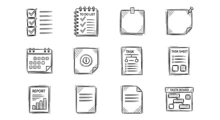 Hand-drawn sketch style planner icons for task management and organization