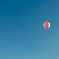 Fototapeta premium Single Pink Balloon Against Clear Blue Sky Represents Freedom, Joy, and Celebration of Life Moments
