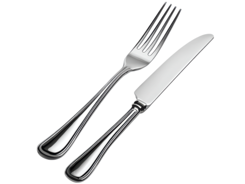 Polished silverware fork and knife metal, Isolated, Png Transparent Background - Powered by Adobe