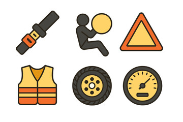 Essential vehicle safety features and automotive equipment icons
