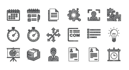 Sketch style office icons for business and productivity tools