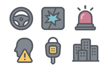 Set of automotive safety and accident warning symbols for driving