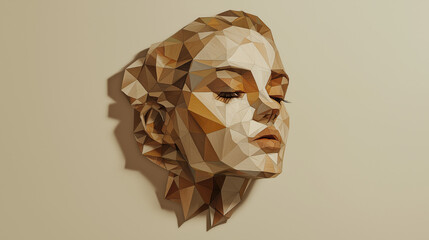 Clay-sculpted human face portrait with abstract textures on the background, an artistic mural