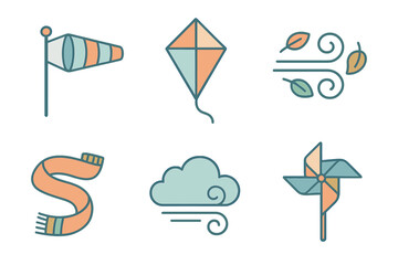 Stylized icons depicting various wind and weather elements