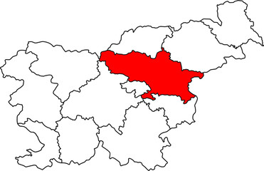 Detailed vector map of Slovenia highlighting Savinjska (Savinja Statistical Region), an Eastern Central Slovenia territory centered on Celje, known for its picturesque Savinja Valley