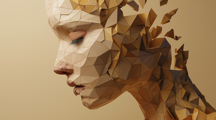 Clay-sculpted human face portrait with abstract textures on the background, an artistic mural