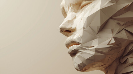 Clay-sculpted human face portrait with abstract textures on the background, an artistic mural