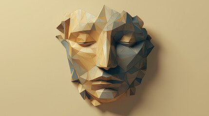 Clay-sculpted human face portrait with abstract textures on the background, an artistic mural