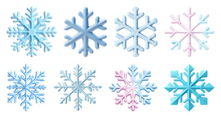 Fototapeta premium PNG Colorful 3D snowflake icons, element set on transparent background