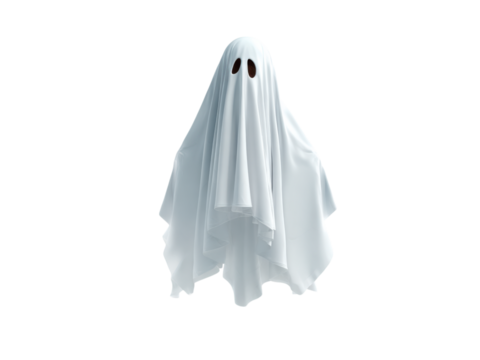 White sheet ghost floating spooky Halloween image, Isolated, Png Transparent Background