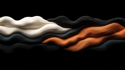 Abstract wave-like patterns in contrasting colors create a visually dynamic composition, evoking depth and movement on a dark background.