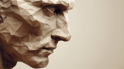 Clay-sculpted human face portrait with abstract textures on the background, an artistic mural