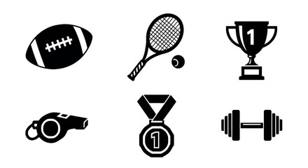 Silhouette icons of sports equipment and awards