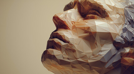 Clay-sculpted human face portrait with abstract textures on the background, an artistic mural
