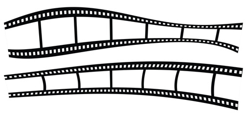 Photographic film in retro style, Film strip icon used for videography elements, cinema reel. Trendy editable camera roll effect design. Curved film strip. 