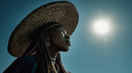 Zulu woman wearing a traditional basket hat
