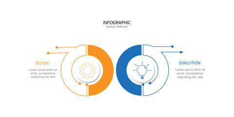 2 step process or option infographic template vector element with icons suitable for web presentation and business information	
