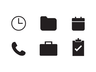 calendar, clock, folder, phone, bag, clipboard icons set