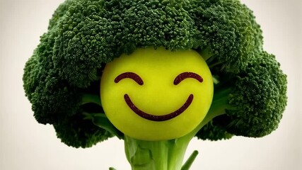 Animated broccoli with cheerful expression promoting healthy eating habits for children