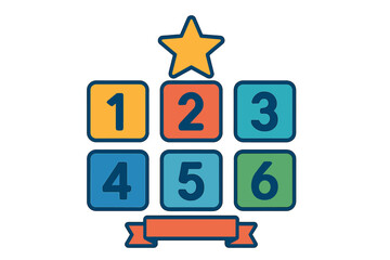 Colorful numbered blocks one through six with star and banner element