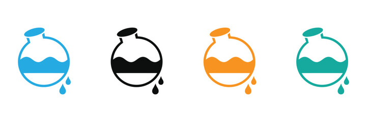 Instantly grab attention with these sleek liquid pouring icons in four dynamic colors, ideal for conveying fluid concepts in science, health, or design.