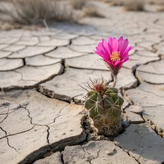 Cactus flower blooming in desert nature scenery