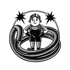 Retro Mechanic Character Vector Emblem for T-Shirt Design